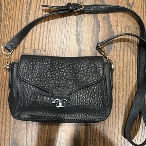 Tory Burch black pebbled leather crossbody bag